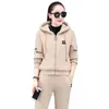 Women's Two Piece Pants Woemn Winter Cozy Clothes Women Tracksuit Stylish With Hooded Coat Drawstring Plush