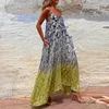 Casual Dresses Summer Sexy V-Neck Spaghetti Strap Long Fashion Women Pattern Printed Bohemian Dress Vintage Loose Swing Holiday