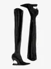 Gold Plated Teeth Heel Wedge Boots 2023 Spring New Women Elasticity Pointy Toe Full Stretch Over The Knee Boots Size 34 Boats