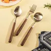 Dinnerware Sets Creative 304 Stainless Steel Tableware Home El Vintage Elegant Walnut Handle Main Dining Spoon Fork And Set