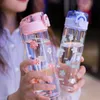 Waterflessen 380 ml sakura glazen water fles draagbaar lekbestendig transparante drinkfles voor meisjesreizen sporten Bouncing Cup -deksel flessen 230428