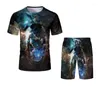 Herren T-Shirts Animal Lion Print Anzug T-Shirt und Strandhose 3D Atmungsaktiv Für Jungen Modischer Stil.