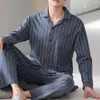 Pijamas masculinos conjunto de calças de pijama impresso família loungewear elegante primavera/outono pijama com gola de lapela mangas compridas de secagem rápida