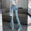 Jeans pour femmes 2023 Printemps Été Papillon Broderie Flare Femmes Taille Haute Slim Sac Hanche Skinny Denim Pantalon Sexy Dames Pantalon