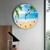 Duvar Saatleri Kum Plajı Dalgaları Palmiye Ağaçları Saat Ev Dekoru Yatak Odası Sessiz Oclock Saat Dijital Çocuk Odaları
