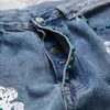 Jeans masculinos lavados inlay gem mens kapok completo impresso homens mulheres calças de tecido pesado calças jeans de grandes dimensões