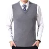 Men's Vests Men Sweater Vest Casual Winter Solid Color V Neck Sleeveless Knitted Woolen Plus Size Chaleco Hombre 2023 Clothing