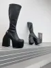 2023 Nagie buty Wolfe Designer Buty przyprawy kolanowe Botki Czarne skórzane buty Chunky Beel But 13 cm