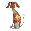 Eclectic Metal Indoor Outdoor Multi Colored Dog Sculpture with Floral Design, 12 W x 17 H