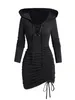Casual Dresses Pet Gotic Hooded Dress Plain Color Cinched Ruched Bodycon Mini