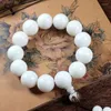 Charme Pulseiras Natural Branco Jade Bodhi Root Único Círculo Rodada Bead Suave High Throw Homens e Mulheres Jóias Buddha Pulseira