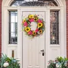 Fleurs décoratives Faux Tournesol Soleil Fleur Guirlande Pour Porte D'entrée Rouge Et Jaune Avec Des Feuilles Vertes Printemps Mur Décor À La Maison