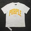 Men's T Shirts Purple Brand Mens T-shirts Round Neck Yellow Letter Printed Tee Regular Fit Crew Cotton Tops T-Shirt