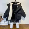 Down Coat Winter Cotton Jacket 38Y Hooded Boys Black Children Outerwear Clothing Teenage Kids Parka Padded Snowsuit 231128