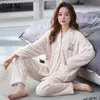 Sukae hiver corail polaire femmes pyjamas thermiques ensemble épais vêtements de nuit filles pijamas kimono revers col en v homewear moelleux vêtements de nuit 231127