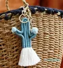 Keychains Handmade Knitted Cotton Thread Wrapped Tassel Cactus Keychain For Women Fashion Boho Style Boutique Jewelry Wholesale