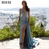 Jeheth Deep em V Satin Satin Cetin Sexy Night Vestres Mermaid 2 Spaghetti Straps Vestido de Partido Elegante para Mulheres Rúsculas De Cocktail