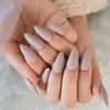 Faux Ongles Nude Amande Mat Réutilisable Faux Ongles Presse Sur 24pcs Givré Acrylique Amovible Bâton Ballet Fasle Art DIY Manucure Outil