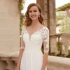 Party Dresses Half Sleeves Bridal Elegant Delicate Lace Appliques Wedding Dress Chiffon Train robe de For Bride 2023 230427