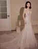 Robe de mariée sirène de luxe, col en v, manches longues, dos nu, perles de cristal brillantes, robes formelles de mariée personnalisées, 2024