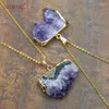 Pendanthalsband Slumpmässig form Stone Charm Gold Color Copper Chains Amethysts Nature Cluster Halsband i 18 tum NM10592