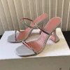 Sandali Amina Muaddi Pantofola Gilda Cristalli fucsia Bobina con cinturino da 95 mm Sandali con tacco e pantofola per donna estate Designer di lusso Abito da festa scarpa da donna Con scatola