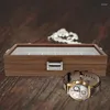 Watch Boxes 6 Slots Walnut Wood Display Outdoor Jewelry Organizer Holder Case Transparent Design Container Travel Storage