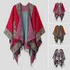 Écharpes irrégulières châle temps froid écharpe vintage imprimé gland ourlet femme cape poncho géométrique contraste couleur imitation