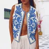 Coletes femininos senhora colete topos casual bordado y2k sem mangas camisa aberta blusa fino ajuste floral impresso confortável uso diário beachwear