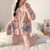 Women's Sleepwear Winter Flannel Fruit printing Female Pajamas Set Long-Sleeve WarmWomen's Casual Soft Nightshirt Lovers Homewear 231128