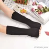 Children's Mittens We.Fine Women Knitted Long Arm Warmer Fingerless Gloves Winter Soft Fashion Solid Arm Sleeve Casual Girls Clothes Gloves R231128