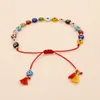 Strand Beach Storm Simia Mixed Color Glass Round Eyes Small Tassel Unisex Bracelet