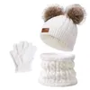 Berretti Cappello invernale per bambini Guanti Sciarpa Set Bambina Bambino Cappelli per bambini Berretto con pompon Scaldacollo in maglia Guanti ghetta Foderato in pile