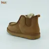 Boots INOE Real Sheepskin Suede Leather Men Sheep Wool Fur Lined Winter Short Ankle Snow Boots With Zipper Keep Warm Shoes Slip On 231128