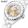 Relógios femininos burei marca senhoras moda cerâmica pulseira relógio feminino luxo à prova dwaterproof água casual cristal quartzo relógio de pulso relogio feminino 231128