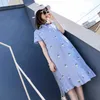 Maternity Dresses Summer Maternity Dresses Fashionable Stripe Clothes Medium Length Cotton Casual Dress for Pregnant Women 230428