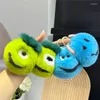 Keychains Cute Real Rex Fur Ball Keychain Big Eye Monster Blue Toy Women Bag Pendant Ornaments Car Keyring Child Gift