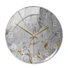 Orologi da parete Acrilico Grigio Marmo Giallo Modello Adesivo Orologio Ago in metallo Meccanismo silenzioso Soggiorno moderno Decorazione della casa