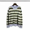 Men's Hoodies Sweatshirts Korean Fashion Striped Patchwork Mohair Knitted Sweaters Retro Mens Oversized Knitwears Y2k Harajuku Female Round Neck Sweaters