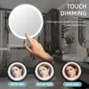 Miroirs compacts Miroir de salle de bain mural de 8 pouces Miroir de maquillage à LED réglable Miroirs cosmétiques de vanité tactile grossissant 10X avec lumière 231128