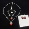 Fashion designer strawberry bracelet necklace earrings set For Woman fashion jewelry supply