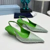 Top Quality Brand Slingbacks Women's Fashion Low Heel Luxury Designer Sandals Crystal Decorative Pointed Dress Shoes Classic Casual Slippers