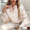 Blouses Femmes Chemises Phantasy Office Lady Floral Femmes À Manches Longues Slim Top Automne Hiver Banlieue Casual Blouse Stand Cou Drop Del Dhbou