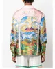 Casablanca 23ss Junma Mountain Designerskjortor Vit Twill Silk Kortärmad skjorta Mode Casual Polos Summer Beach Casablanc