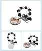 Porte-clés Bracelets d'impression de sublimation colorée à la main à la main Bracelet de perles d'argile polymère avec porte-clés en métal vierge pour amoureux