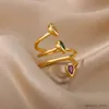 Fedi nuziali Anelli Waterdrop in acciaio inossidabile con zirconi per le donne Anello aperto color oro a tre strati Anello twist di lusso estetico gioielli da sposa regalo R231128