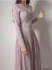 Casual Dresses Chic Korea Knitting Design 2023 Autumn Winter Warm Basic Wear Solid Lace-Up Belt Dress Long Maxi Vestidos