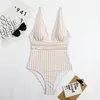 Kącik kąpielowy w kąpieli dla kobiet 2023 One Piece Swimsuit Summer Beachwear Monokini Striped Deep V Neck Bodysuit Maillot de Bain