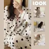 Hemkläder kawaii kvinnors pyjamas koreanska mode söt 2 bit hösten sömnkläder långärmad toppbyxor pijamas uppsättning för kvinnokläder HomeVaiduryd