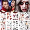 Tatouages autocollants de dessin colorés Halloween autocollants de tatouages temporaires imperméables tatouage de cicatrice de zombie avec maquillage sanglant plaies décoration plaie effrayant bâton de sang